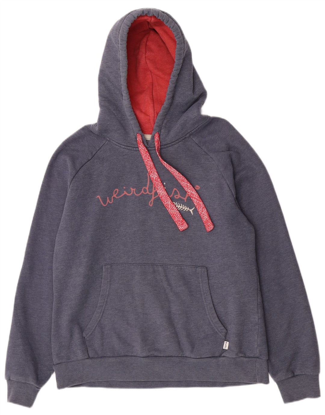 Weird Fish Graphic Hoodie Jumper UK 16 Large Blue Cotton