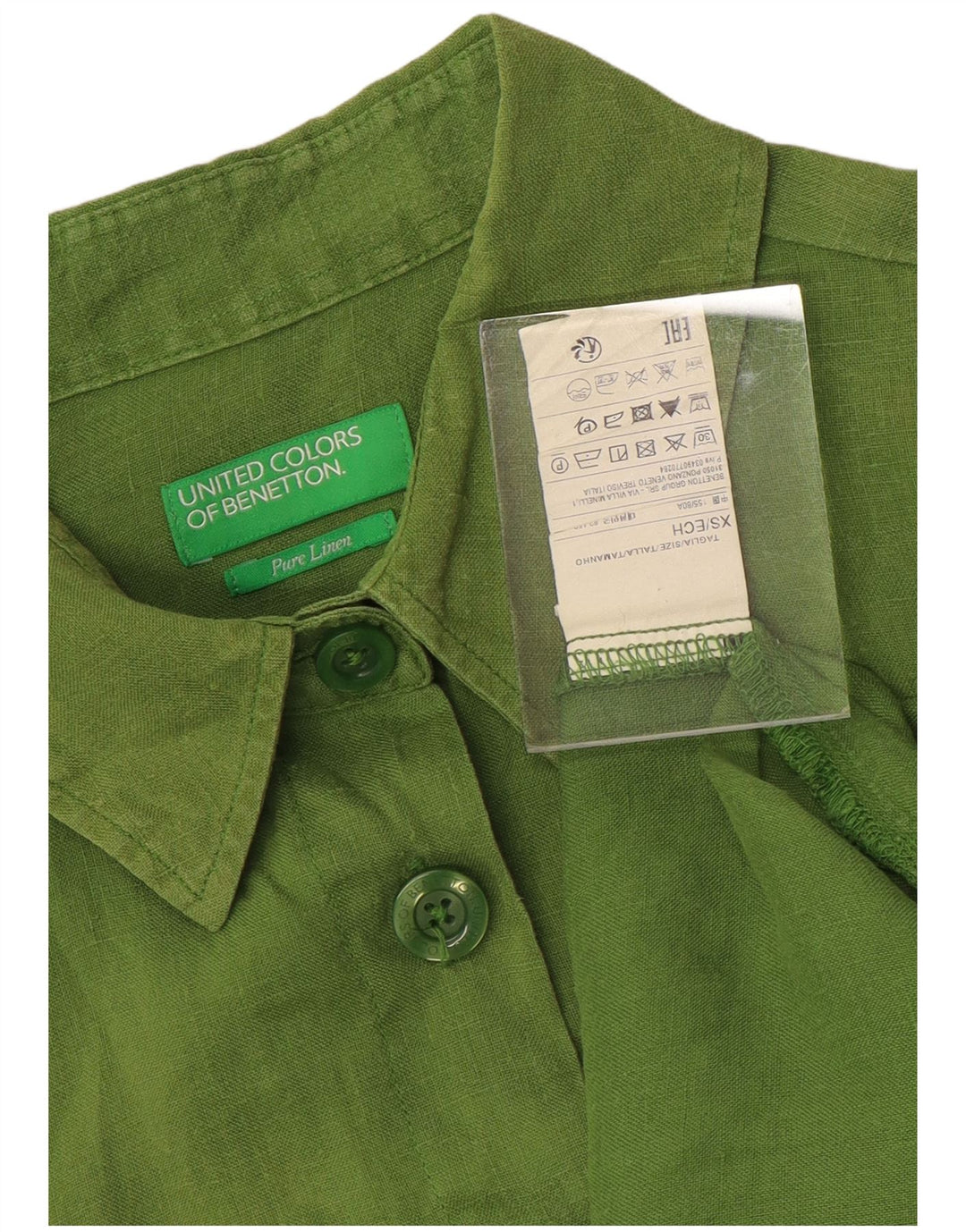 BENETTON oversized kortærmet skjorte til kvinder UK 6 XS Grøn hør