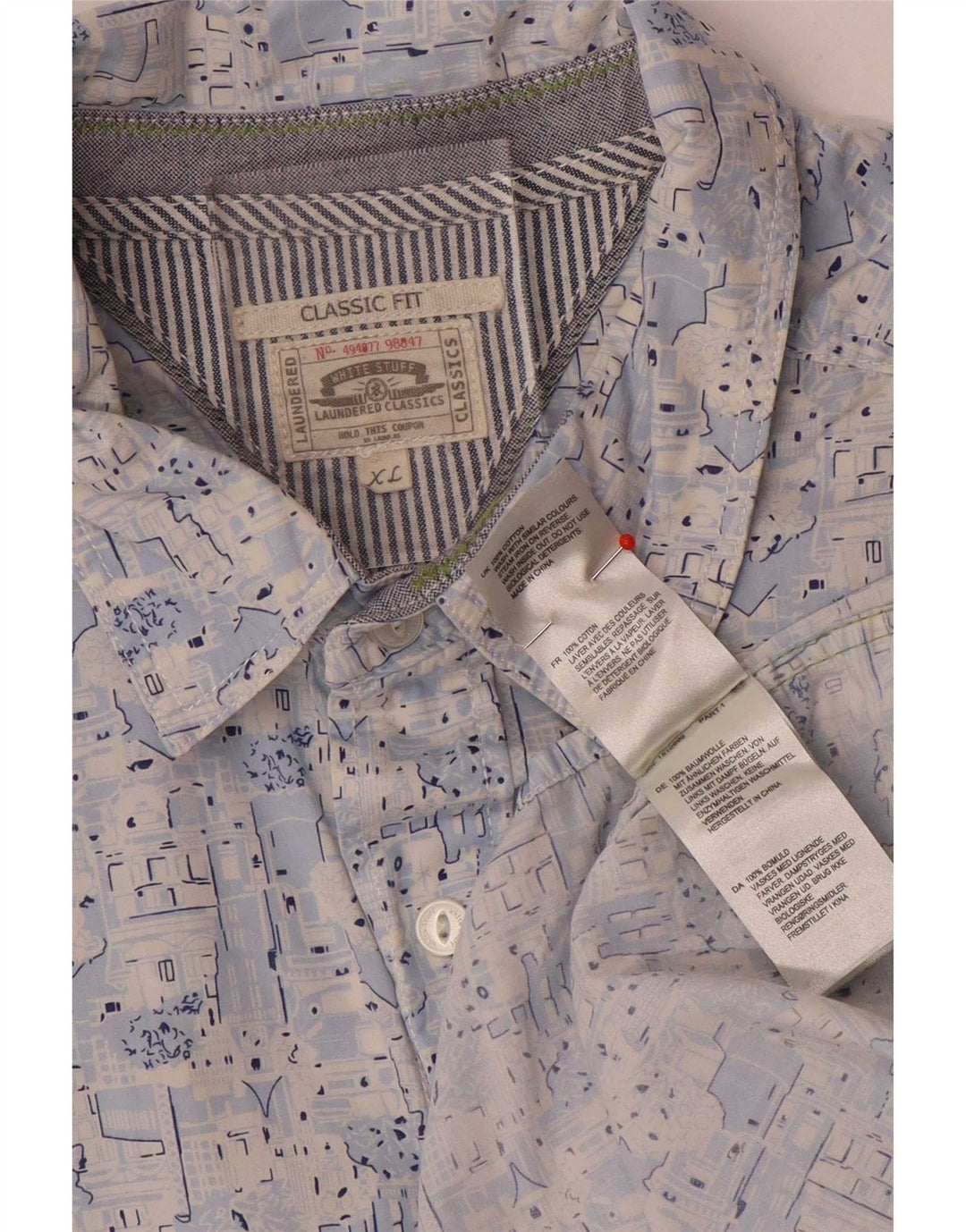 White Stuff Herre abstrakt mønster Classic Fit skjorte XL blå bomuld