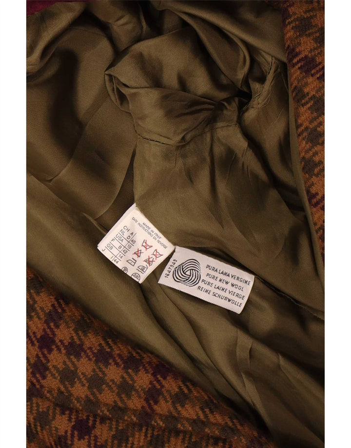 Vintage Dame 1-knap Blazer Jacket UK 14 Stor Brun Houndstooth Uld