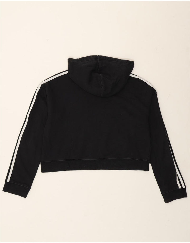 Adidas Dame Oversized Crop Hoodie Jumper UK 12 Medium Sort Bomuld