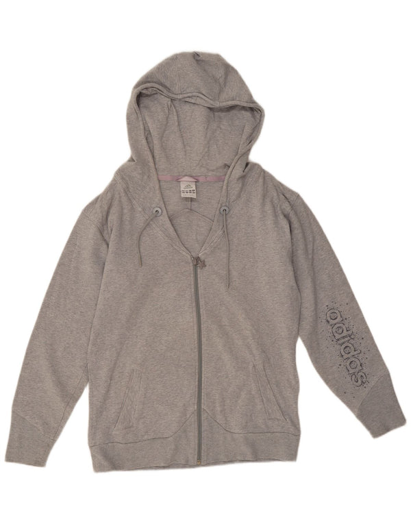 Adidas Dame Grafisk Hættetrøje Sweater UK 14 Medium Grey Bomuld