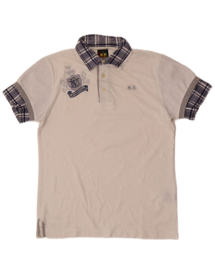 La Martina Herre grafisk poloshirt Lille hvid ternet bomuld