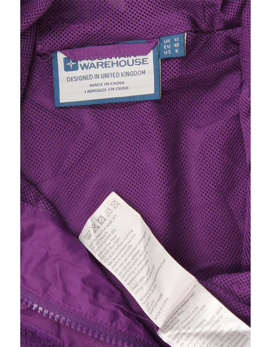 Mountain Warehouse Dame Regnjakke med hætte UK 12 Medium Lilla Nylon