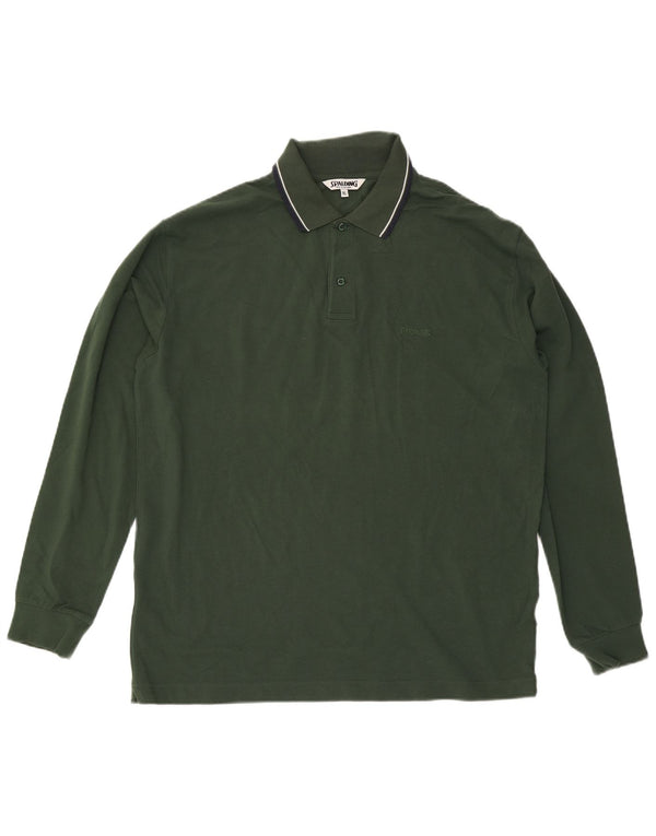 Spalding Langærmet Polo Shirt til mænd XL Grøn Stribet Bomuld