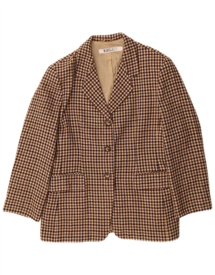 Marella Dame 3-knaps blazerjakke UK 18 XL Brun Houndstooth New Wool