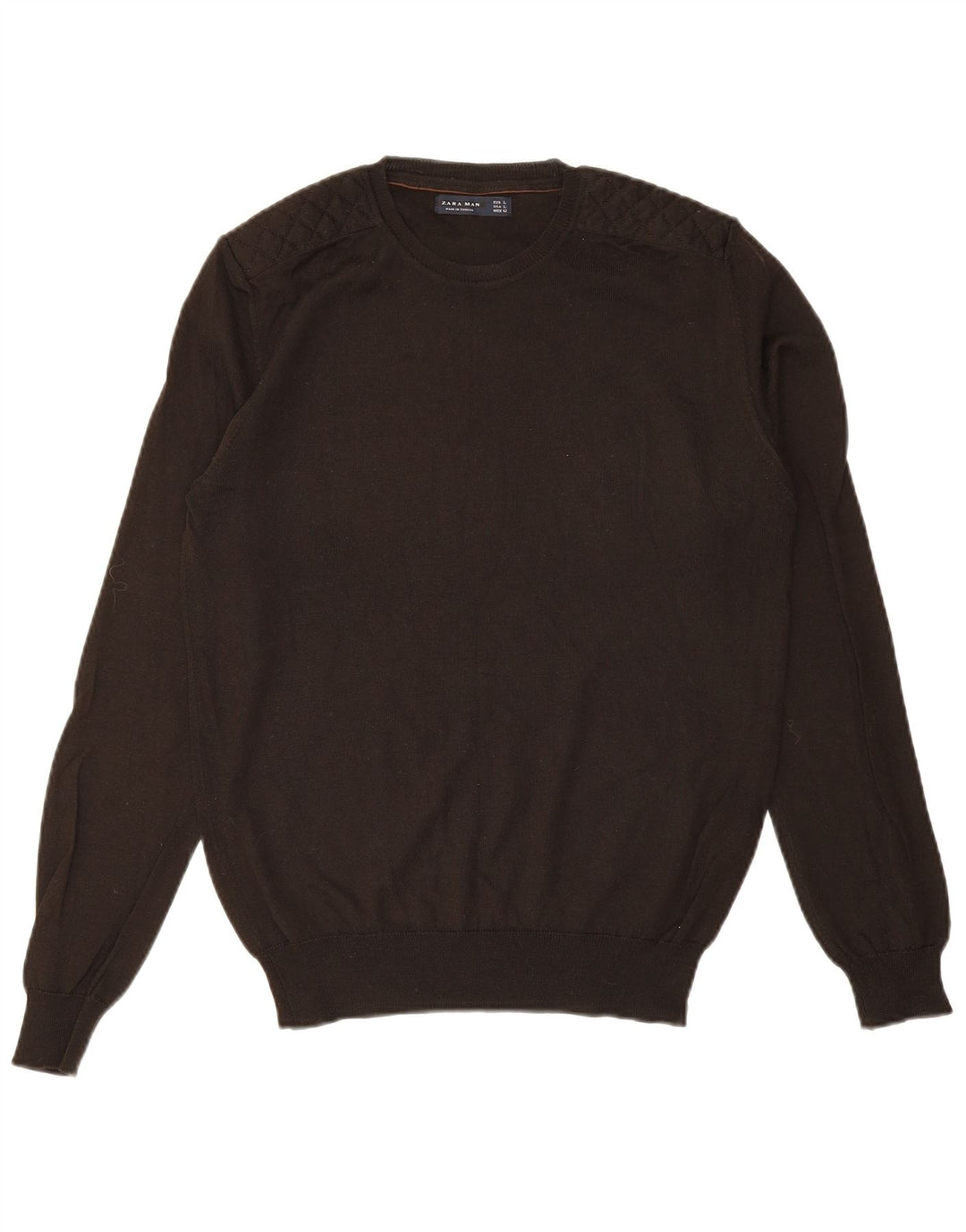ZARA Herre Crew Neck Jumper Sweater Stor Brun Akryl