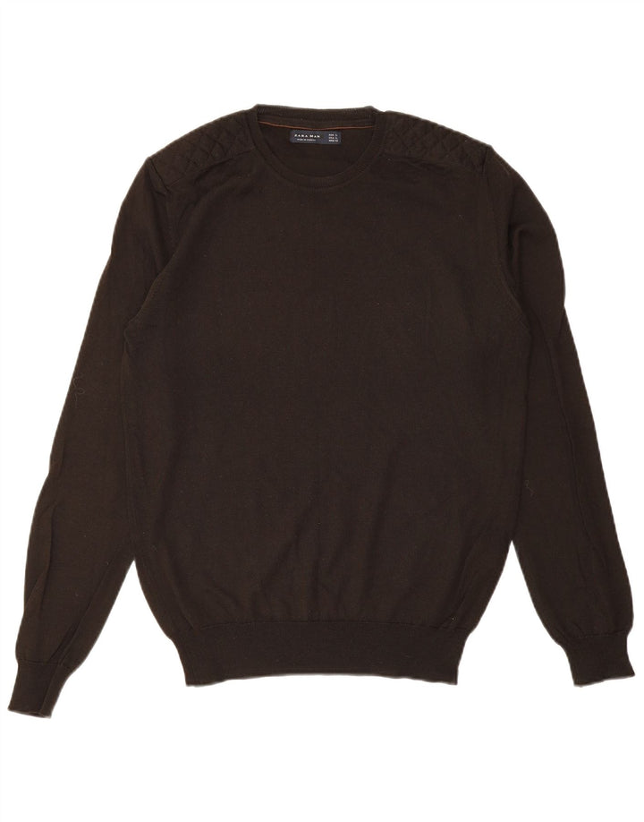 ZARA Herre Crew Neck Jumper Sweater Stor Brun Akryl