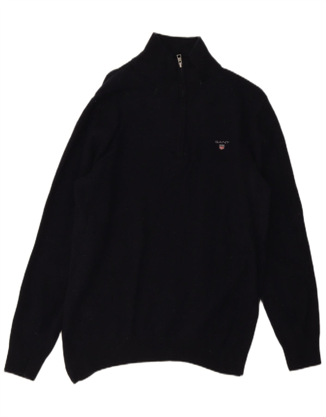 Gant Herre Zip Neck Jumper Sweater Large Navy Blue Uld