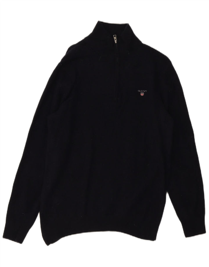 Gant Herre Zip Neck Jumper Sweater Large Navy Blue Uld
