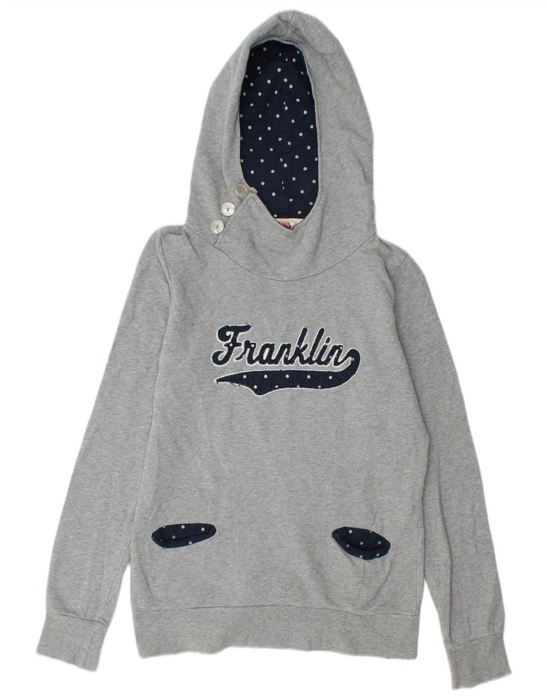 Franklin Marshall Dame Grafisk Hoodie Jumper UK 14 Stor Grå Bomuld