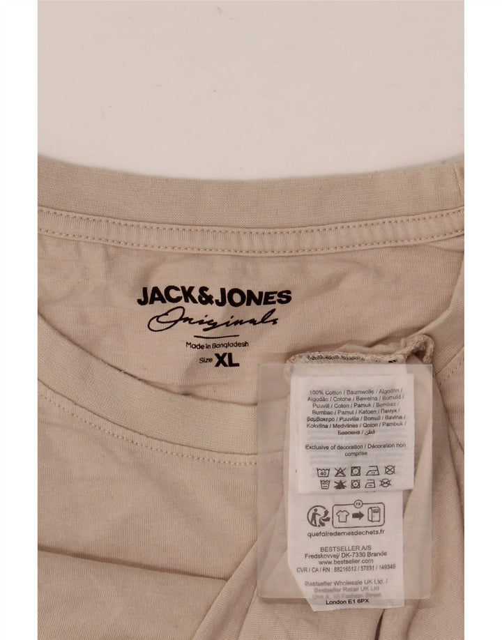 JACK & JONES Herre T-Shirt Top XL Beige Bomuld