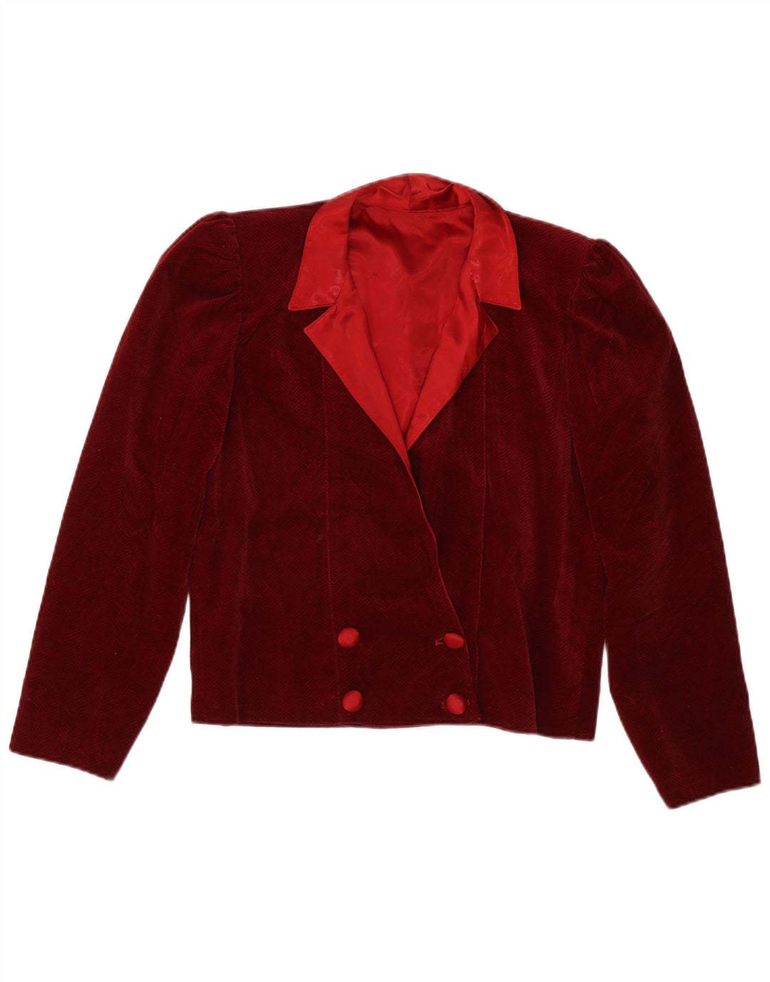 Vintage Dame Dobbeltradet Velvet Blazer Jacket UK 12 Medium Red 80'erne
