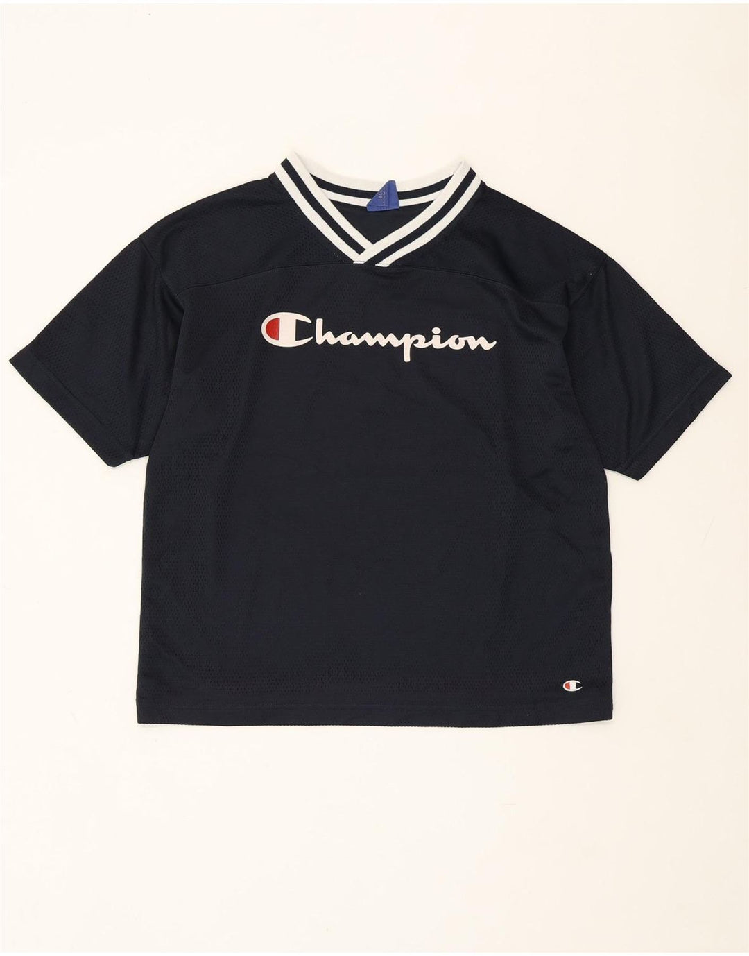 CHAMPION Dame Oversized grafisk T-shirt Top UK 10 Small Navy Blue