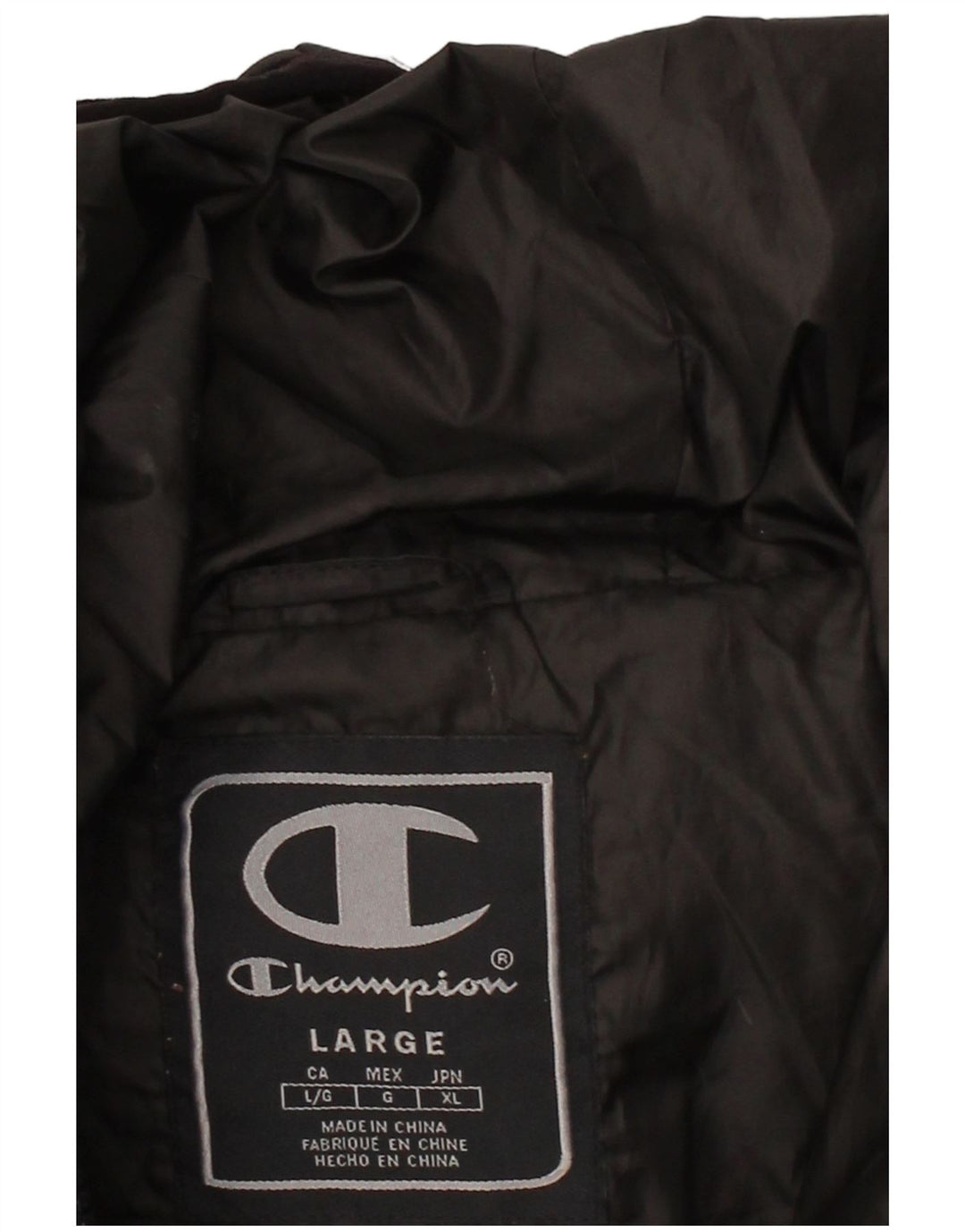 CHAMPION Womens Graphic Hooded Padded Jacket UK 16 Large Black Polyester