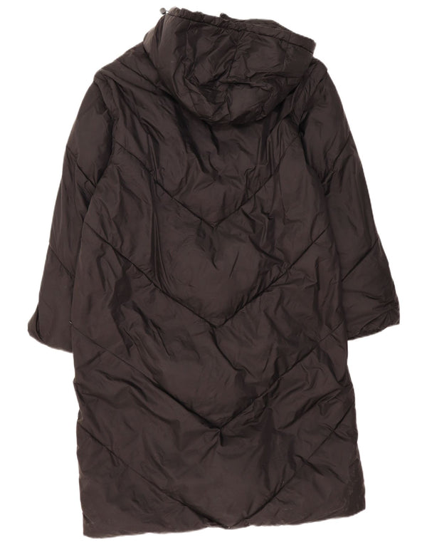 Zara Dame Hætte Polstret Frakke UK 14 Medium Sort Polyester