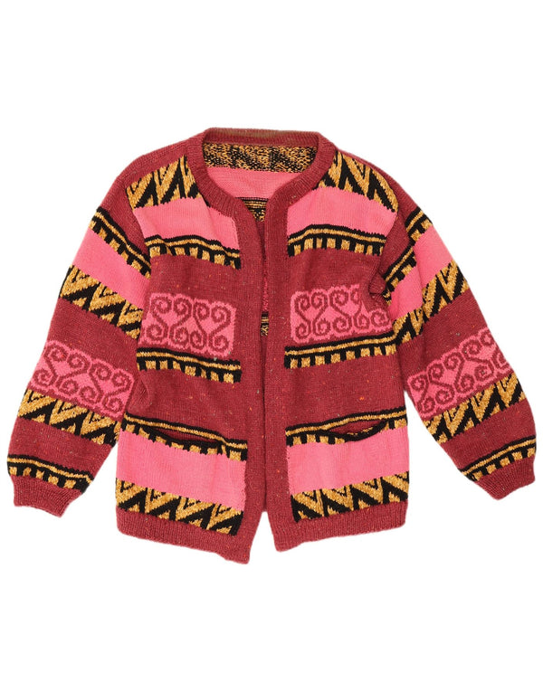 Vintage Dame Open Cardigan Sweater UK 12 Medium Rød Geometrisk