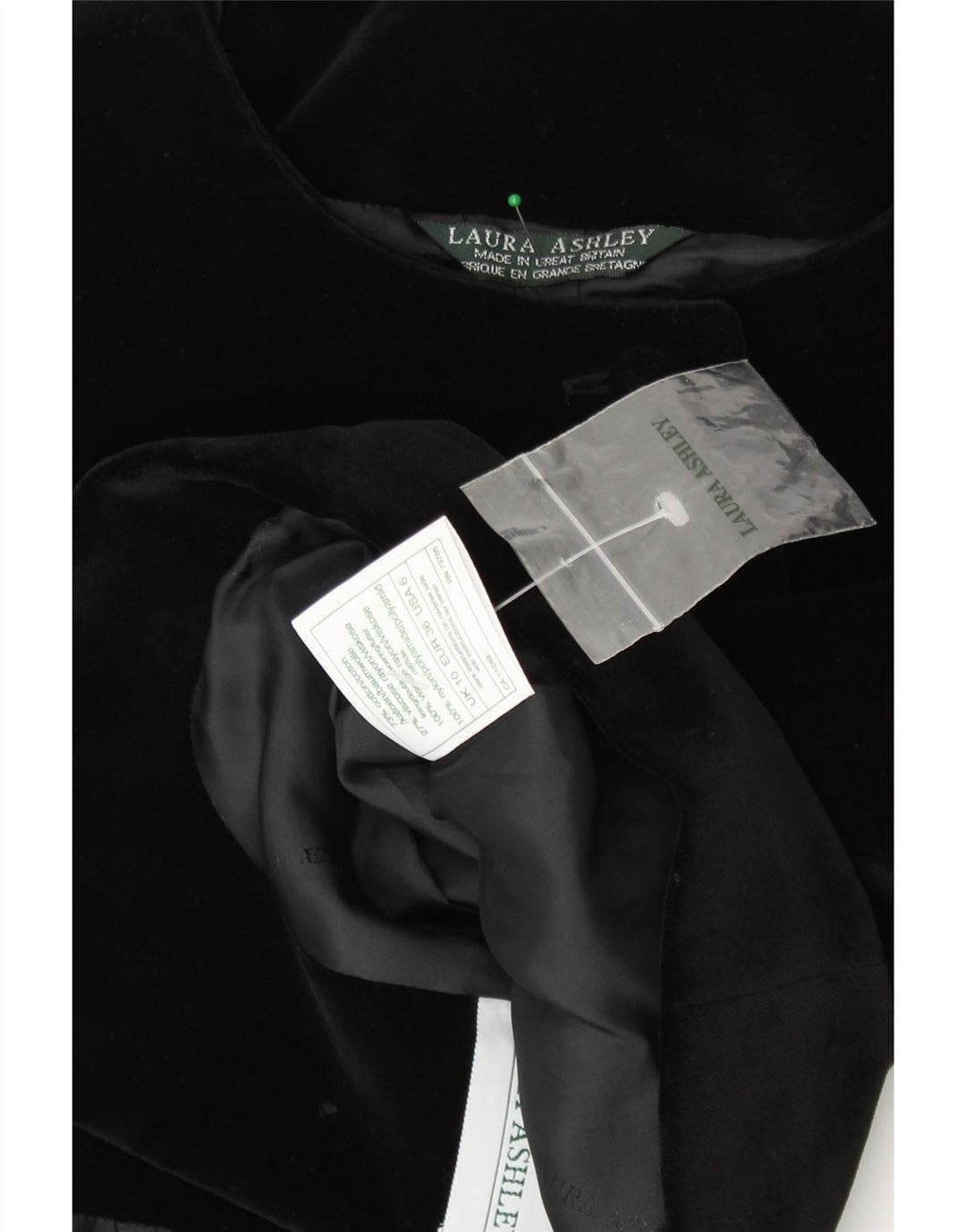 LAURA ASHLEY Womens Velvet 6 Button Bolero Jacket UK 10 Small Black Bomuld