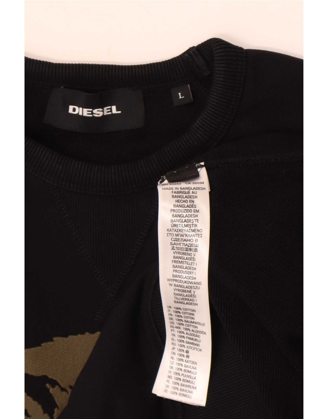 Diesel Herre Grafisk Sweatshirt Jumper Stor Sort Bomuld