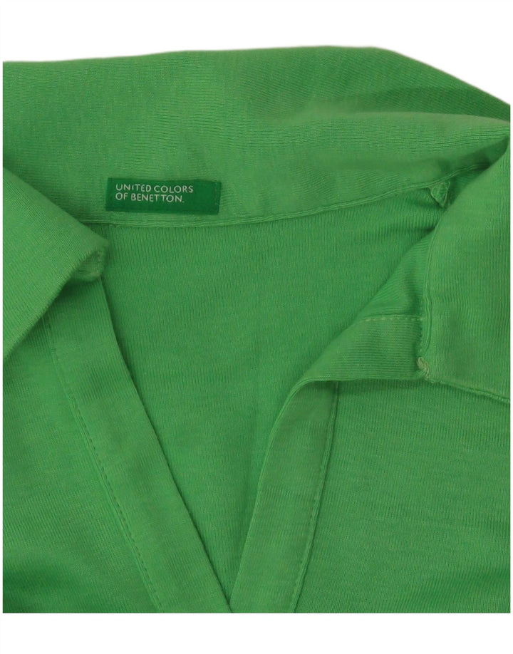 Benetton Dame Langærmet Polo Shirt UK 10 Lille Grøn