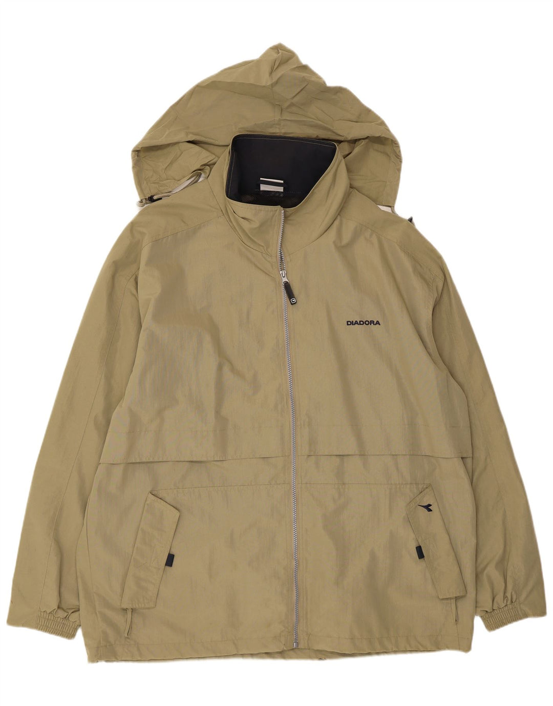 DIADORA Mens Oversized Hooded Rain Jacket UK 40 Large Khaki Polyamide