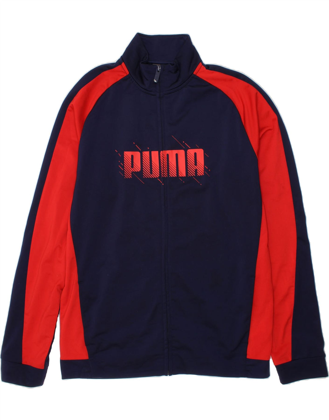 PUMA Boys Graphic Tracksuit Top Jacket 15-16 Years Navy Blue Colourblock Vintage Puma and Second-Hand Puma from Messina Hembry 