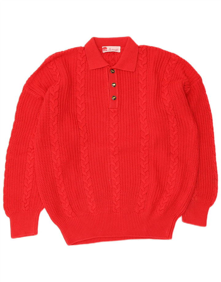 Vintage herre polo hals sweater stor rød bomuld