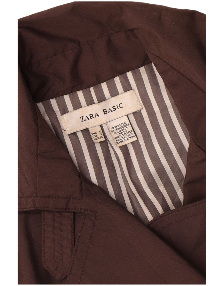 Zara Dame Dobbeltradet Trench Coat UK 10 Lille Brun Nylon