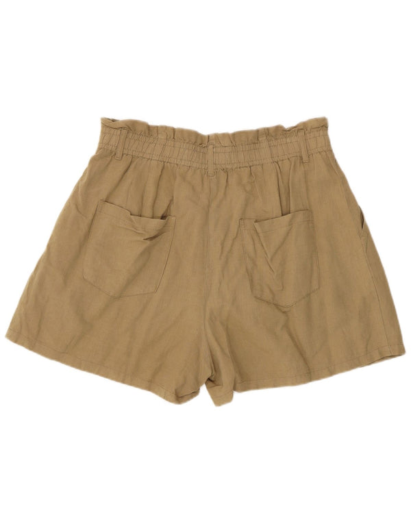 Zara Womens High Waist Relaxed Fit Shorts Large W32 Khaki Linen