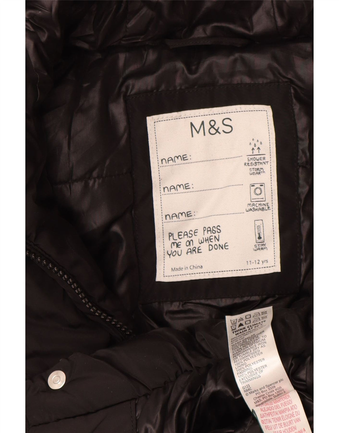 Marks & Spencer Girls Polstret frakke med hætte 11-12 år sort polyester