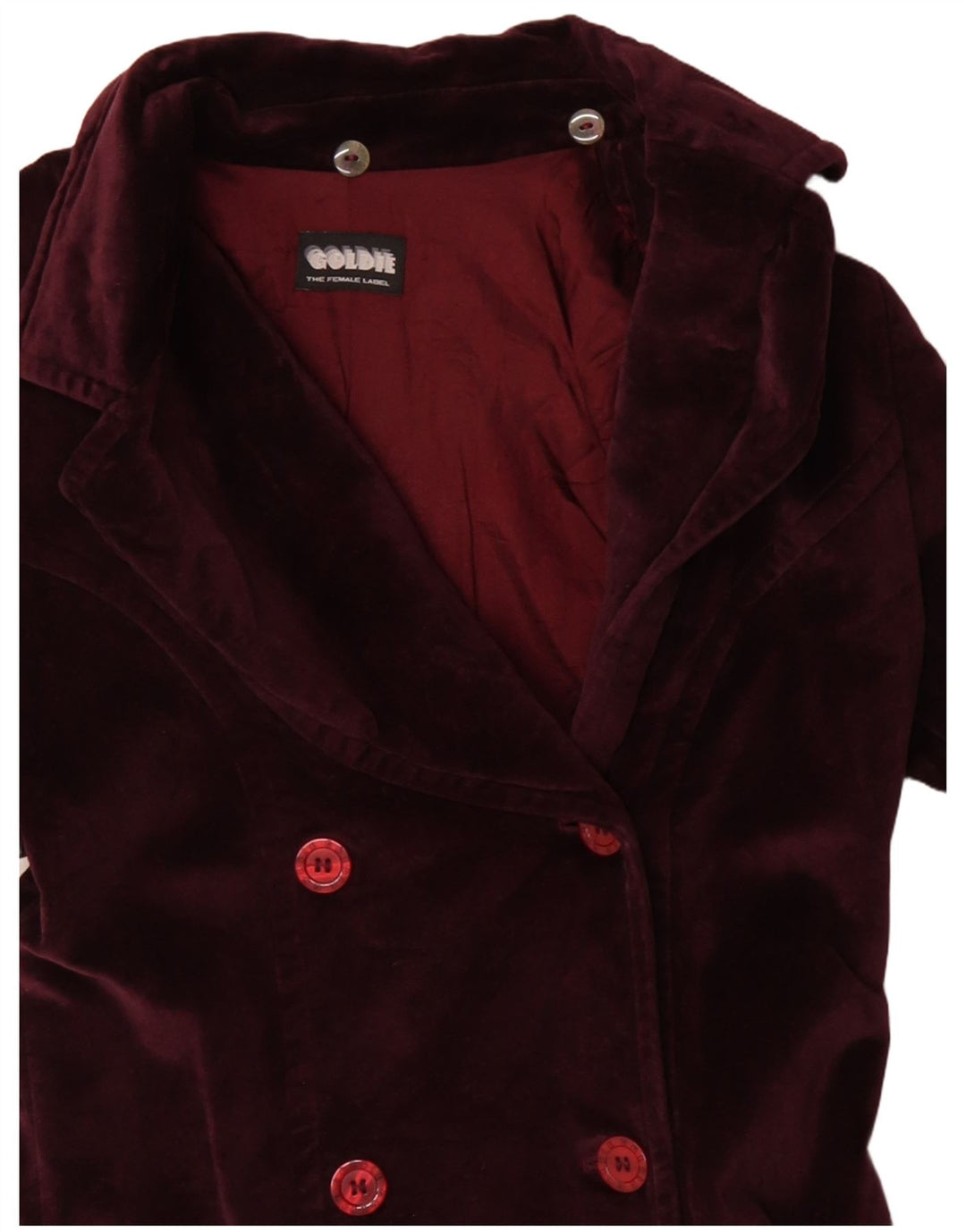 GOLDIE Womens Velvet Double Breasted Coat UK 12 Medium Burgundy