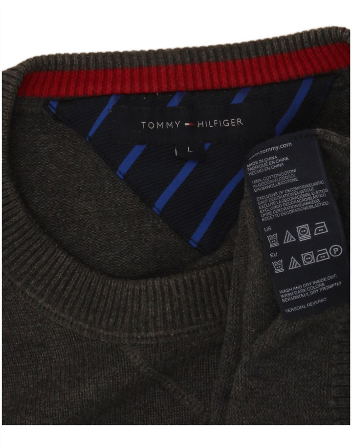 TOMMY HILFIGER Herre sweater med rund hals, stor grå bomuld