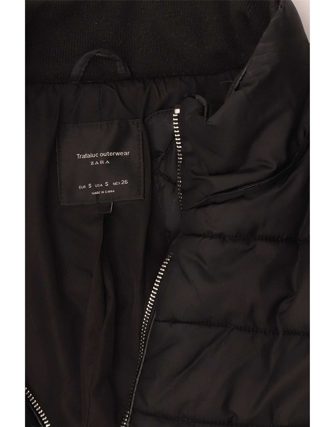 Zara Dame Trafaluc polstret jakke UK 10 Small Black