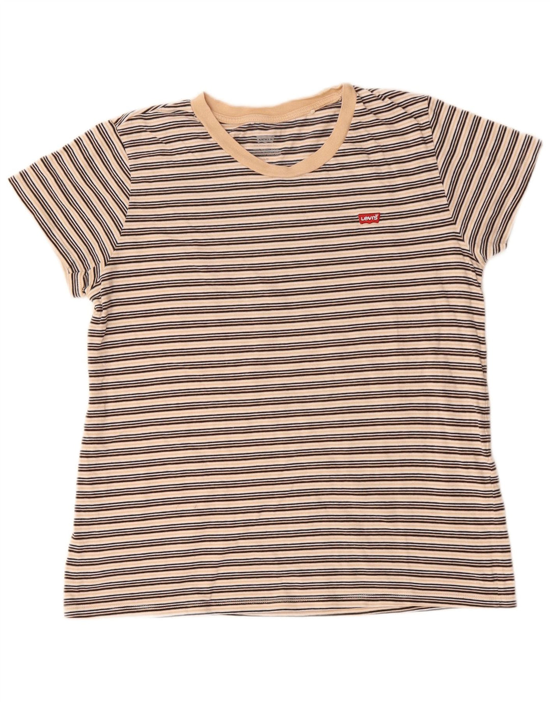 LEVI'S T-shirt top til kvinder UK 16 Stor beige stribet bomuld