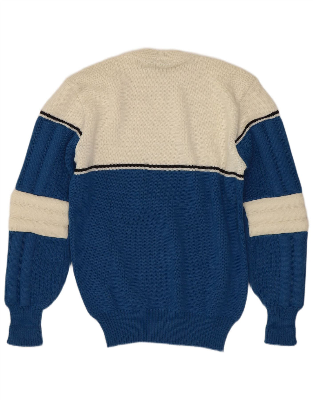 Vintage dame sweater med rund hals IT 46 Stor blå farveblokuld