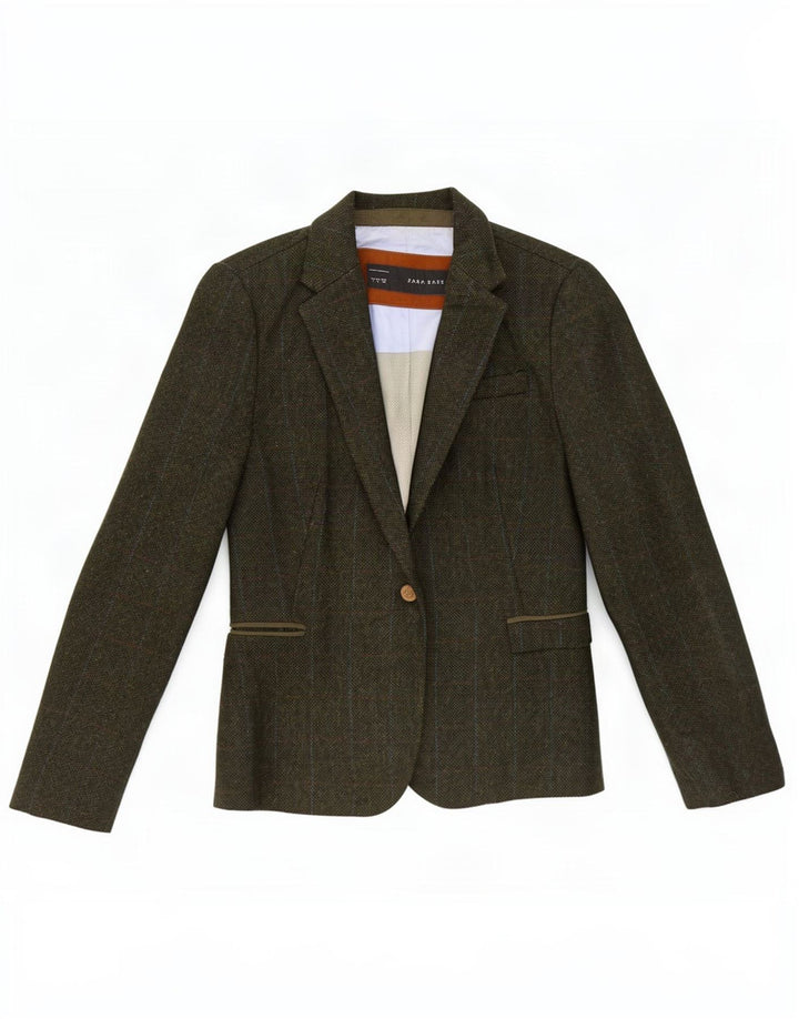 Zara Dame 1 Knap Blazer Jacket UK 14 Stor grøn ternet