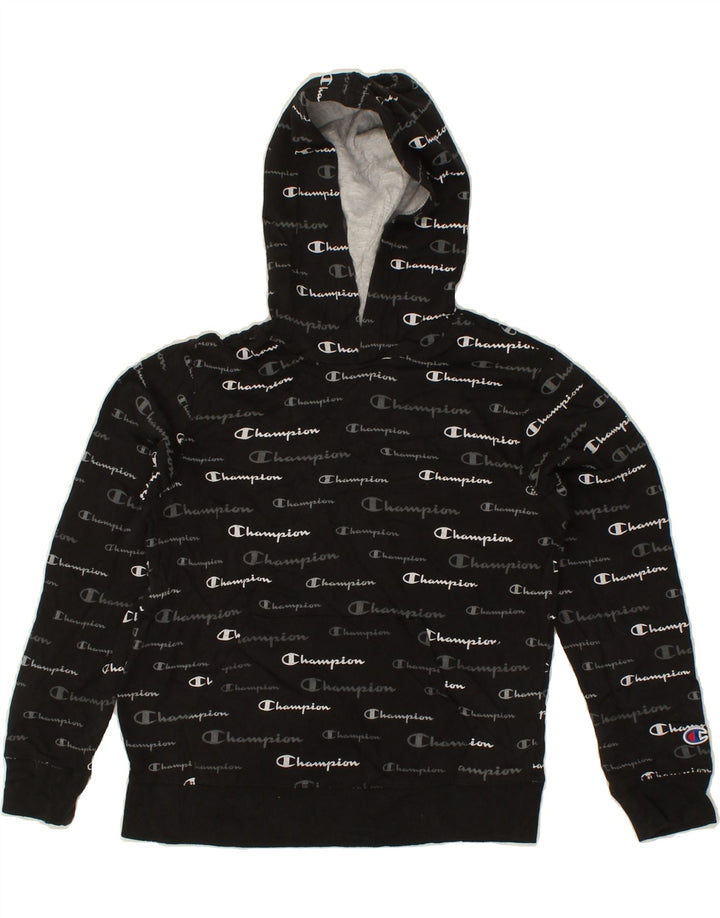 CHAMPION Boys Graphic Hoodie Jumper 9-10 Years Medium  Black Spotted Vintage Champion and Second-Hand Champion from Messina Hembry 