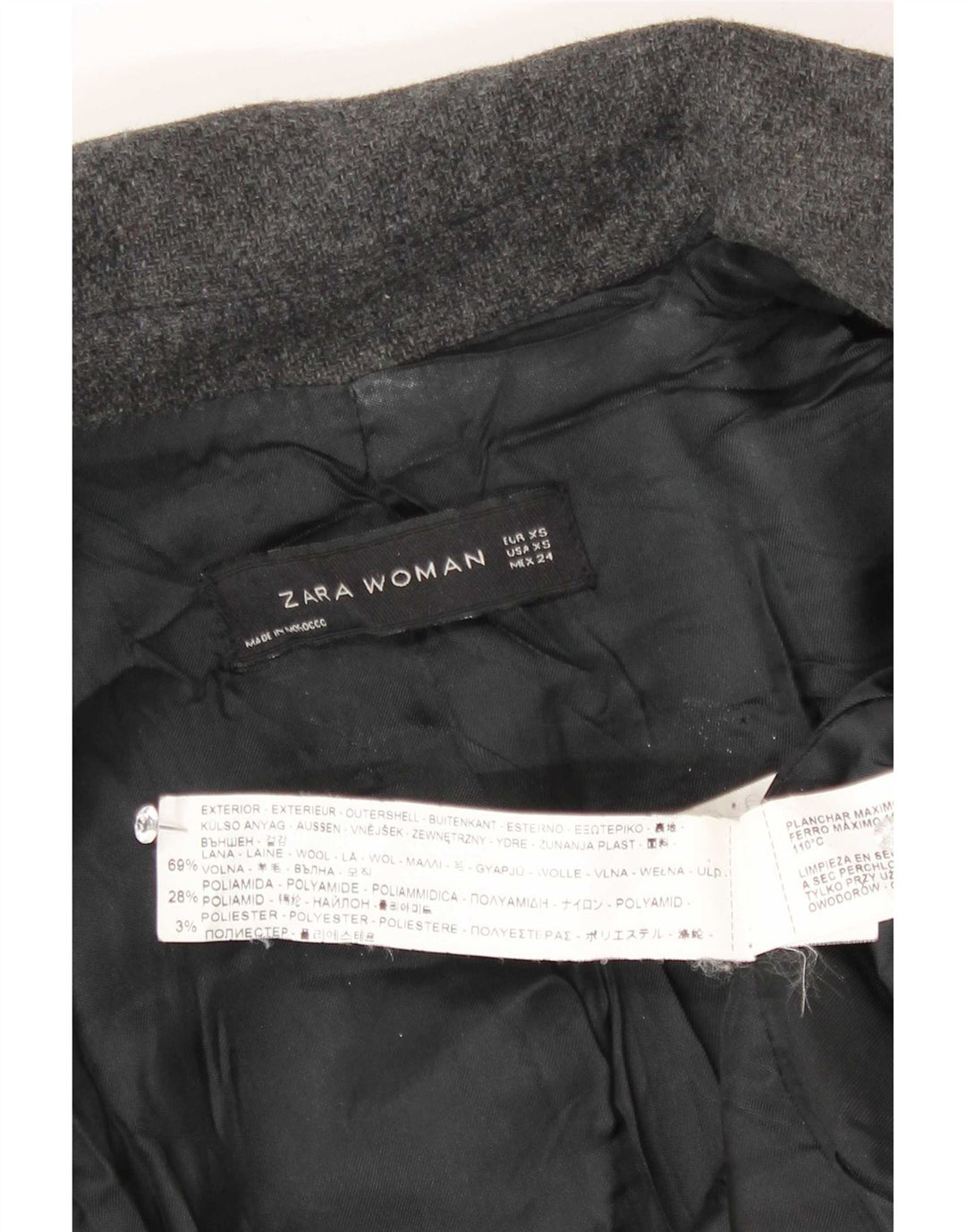 Zara Dame Dobbeltradet Frakke UK 6 XS Grå Uld