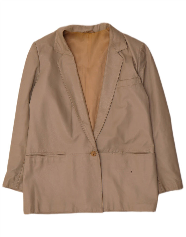 Vintage dame 1 knap læder blazerjakke IT 42 medium beige læder