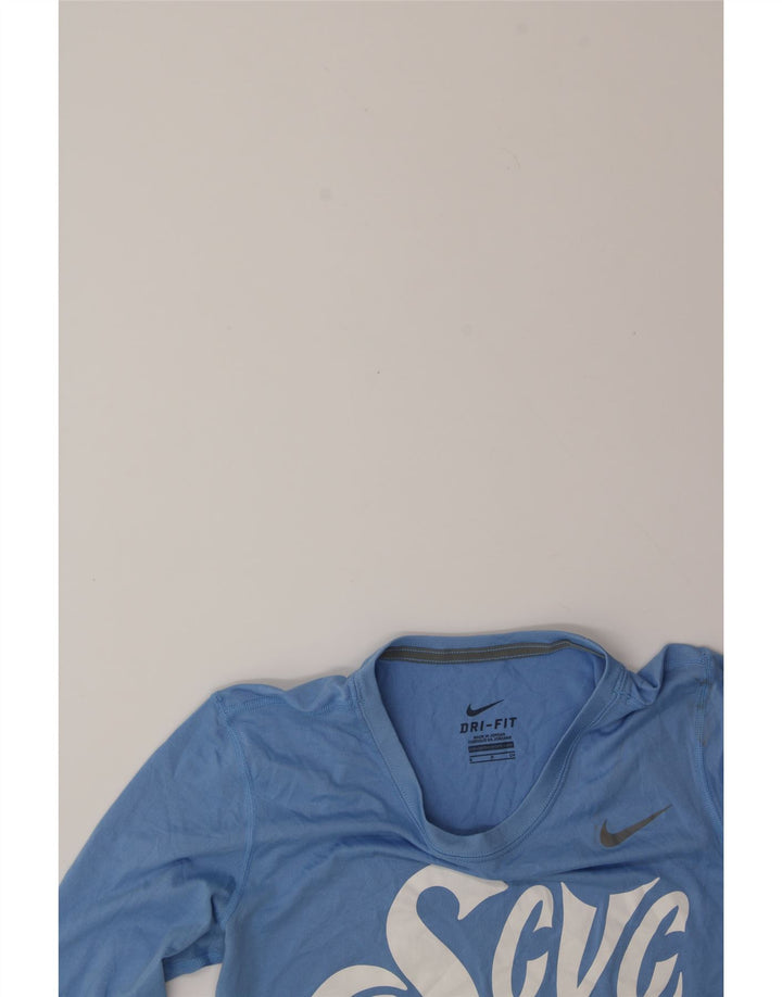 NIKE Womens Dri Fit Graphic Top Long Sleeve UK 10 Small Blue Polyester Vintage Nike and Second-Hand Nike from Messina Hembry 