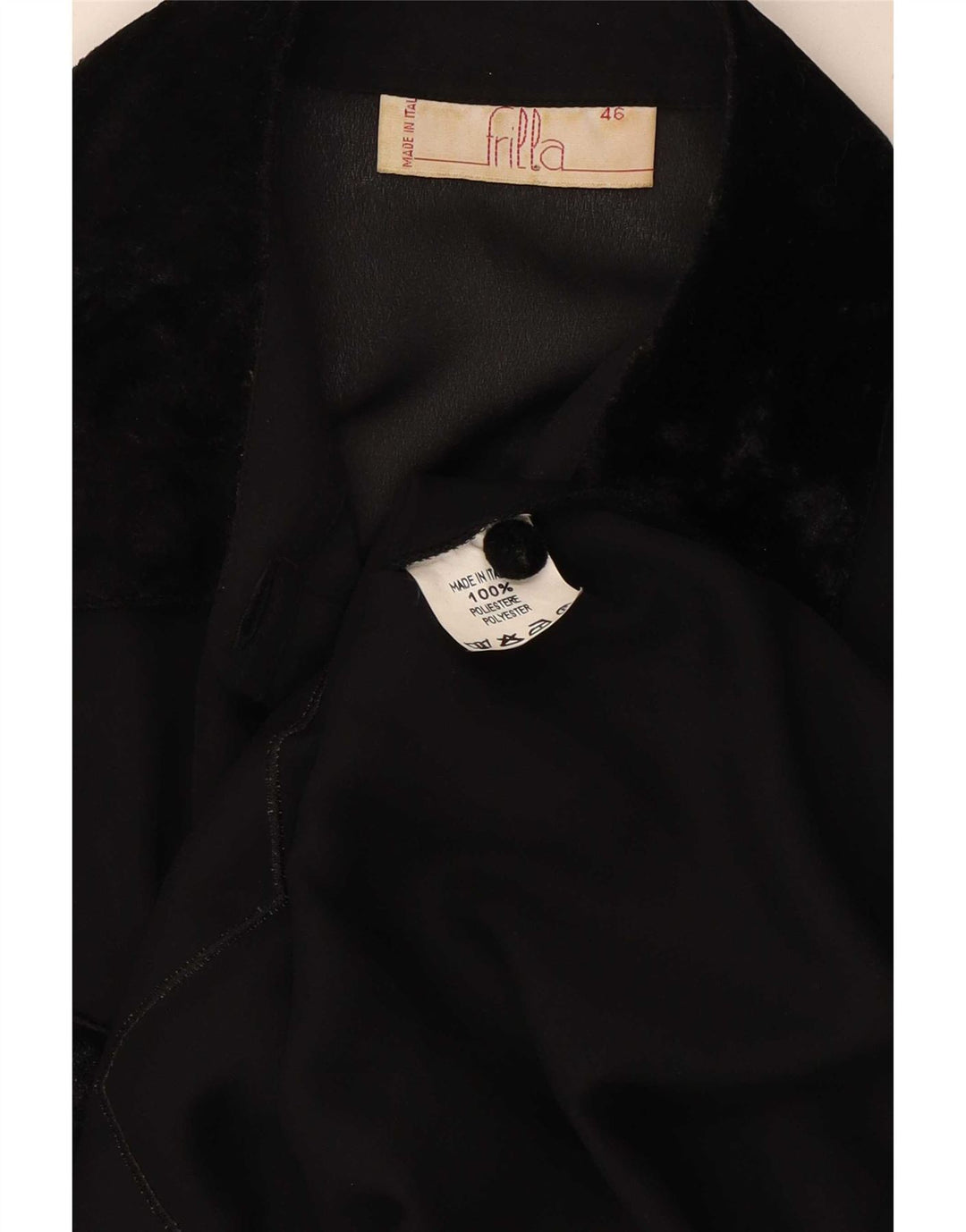 Vintage dameskjorte bluse IT 46 Stor sort stribet polyester