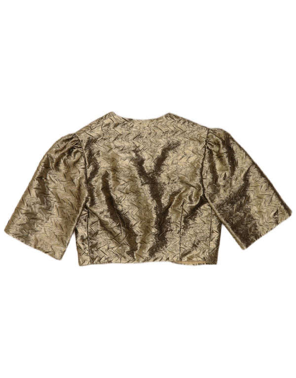 VINTAGE Womens Open Bolero Jacket US 10 Large Gold Chevron