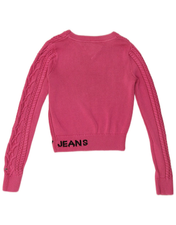Tommy Hilfiger Dame Crop Boat Neck Jumper Sweater UK 10 Small Pink