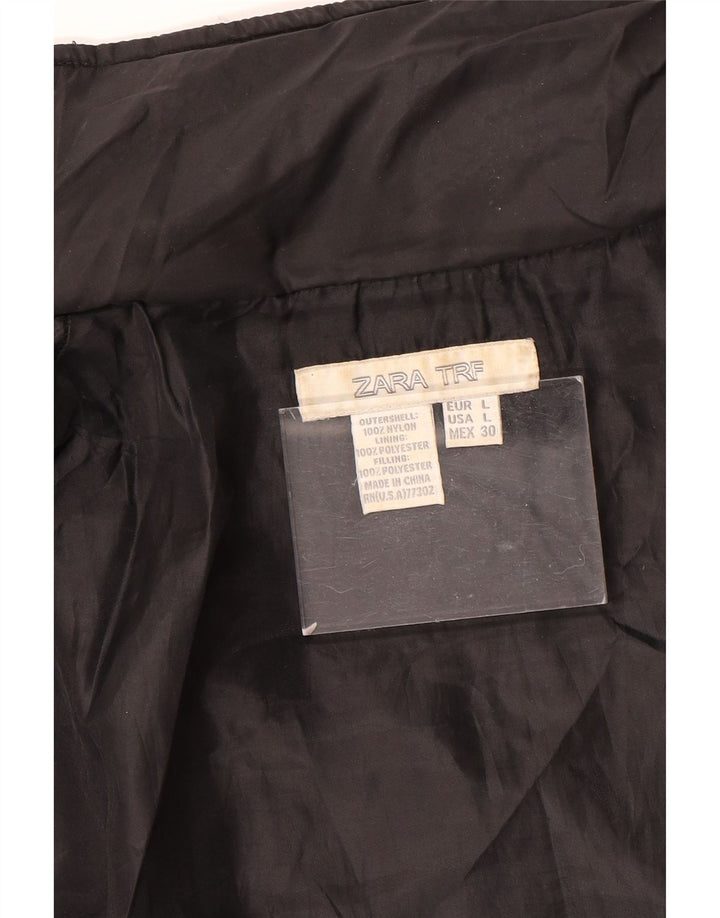 Zara Dame Polstret Jakke UK 16 Stor Sort Nylon