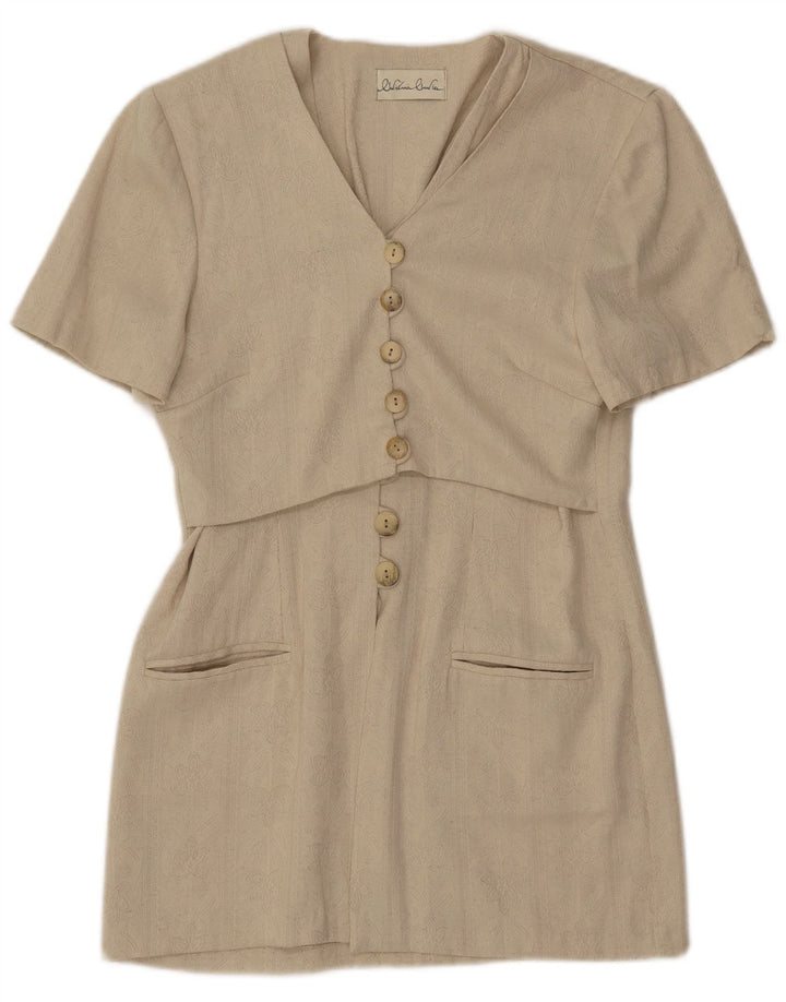 Vintage Dame Kortærmet Longline Blazer Jacket UK 8 Small Beige Classic