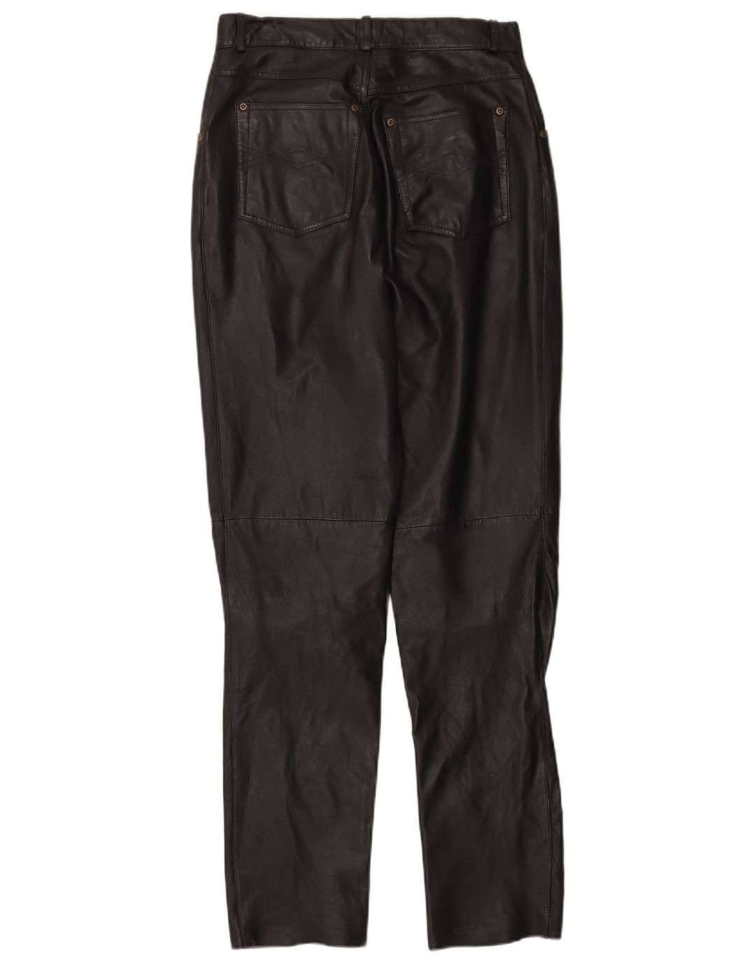 JOY Womens Slim Leather Trousers IT 40 Small W28 L30 Black Leather
