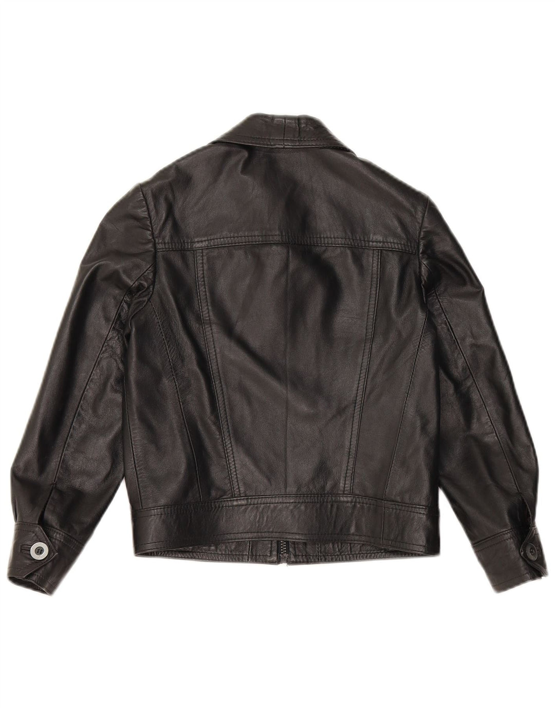 Vintage Dame Crop Læderjakke UK 10 Lille sort læder