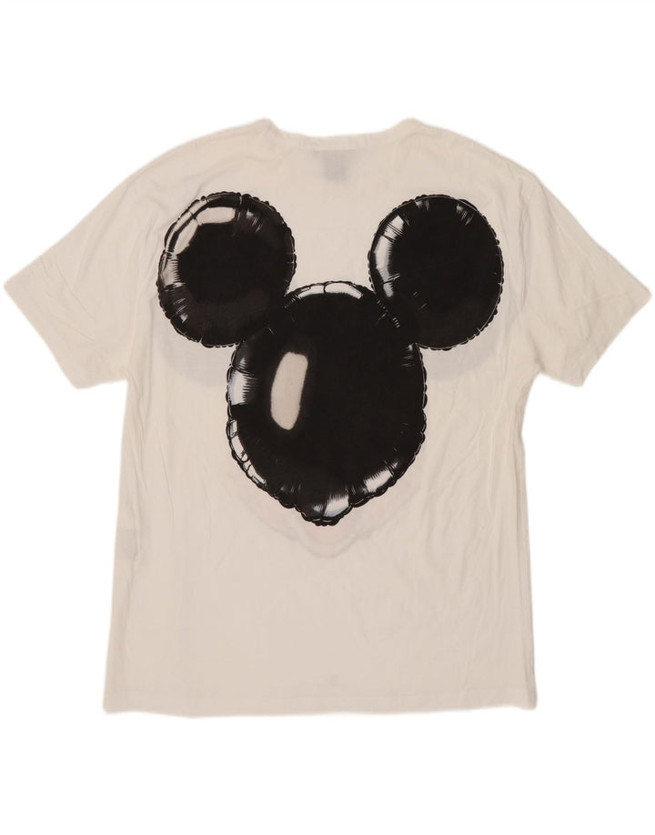 Zara Dame Mickey Mouse Grafisk T-Shirt Top UK 14 Medium Hvid Bomuld