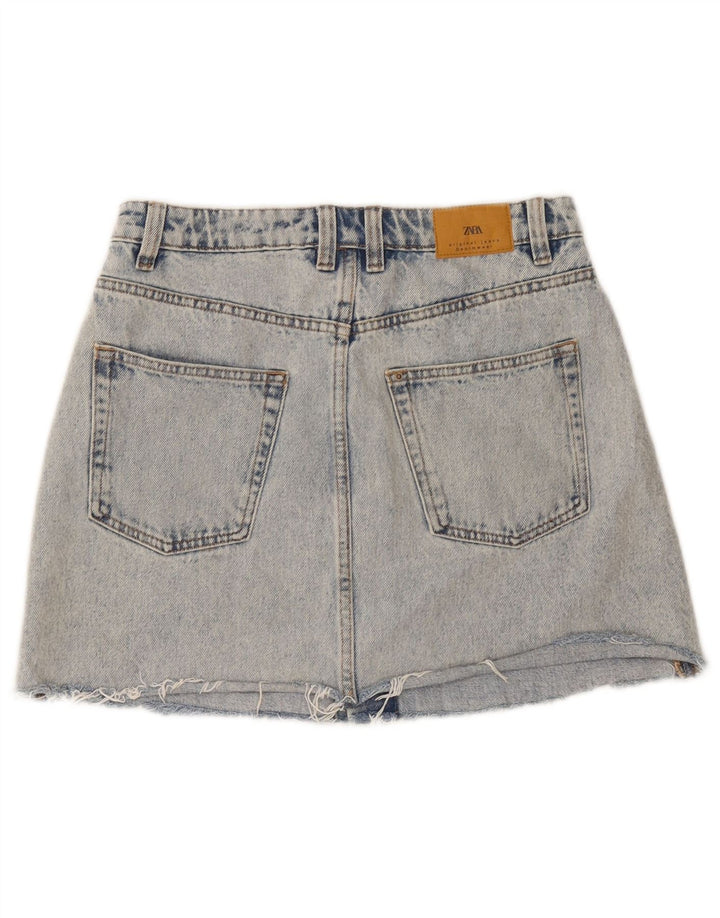 Zara Dame Denim Nederdel Lille W26 Blå Bomuld