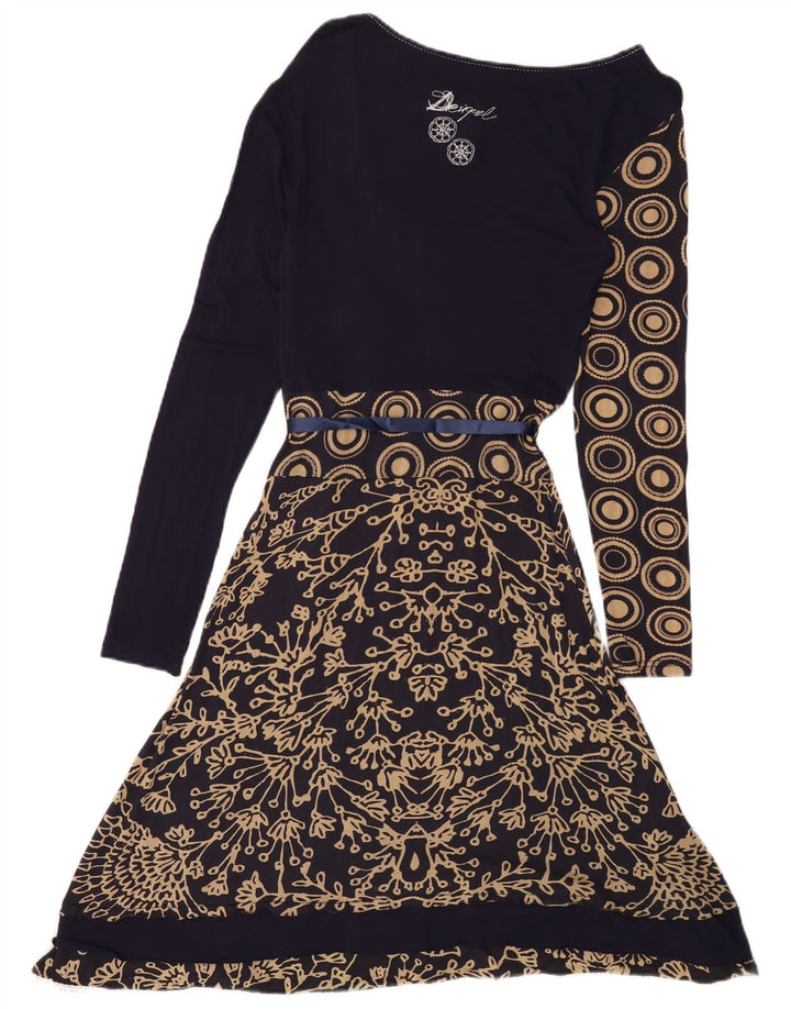 DESIGUAL Kvinders grafisk A-line kjole UK 12 Medium Navy Blue Floral